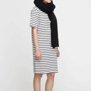 Ganni Nautical Striped Jersey Shirt Dress White Navy Size S